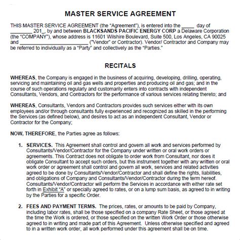 Master Professional Services Agreement Template