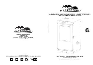 Masterbuilt 20077515 manual. 1. Make sure water pan is in place with NO WATER. 2. Set temperature to 275°F (135°C) and run unit for 3 hours. 3. To complete pre-seasoning, during last 45 minutes, add 1/2 cup of wood chips in chip loader and unload wood chips into the wood chip tray. This amount is equal to the contents of a filled chip loader. 