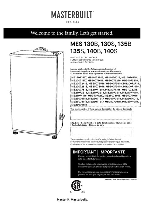 We have 1 Masterbuilt MES 130P manual available for free PDF download: Manual . Masterbuilt MES 130P Manual (61 pages) Bluetooth Digital Electric Smoker With 10" legs. Brand: Masterbuilt ... Masterbuilt MES 130B ; Masterbuilt MES …. 