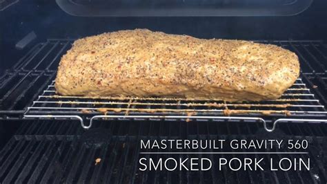 Masterbuilt smoked pork loin. Smoke with hickory wood or oak wood flavored with cognac. Insert wood chunks and add wood chunks every 30 minutes if necessary. Leave chamber open every 30 minutes for 3-5 minutes to increase smoke. Cook to pork loin to internal temperature of 145°F, about 2 ½ hours. Wrap in foil and rest for 15 minutes before serving. 