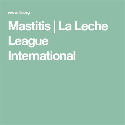 Mastitis and Sore Breasts - La Leche League International