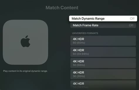 Match dynamic range apple tv reddit.  You might experience a blank scre...