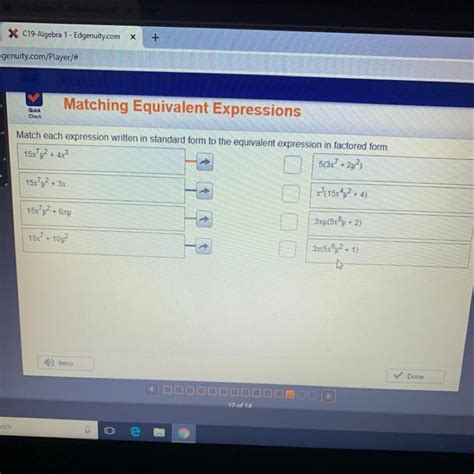 Match each expression written in standard form to the equivalent