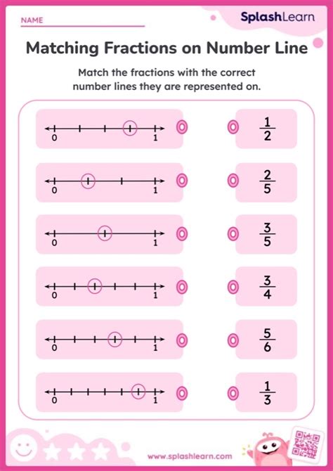 Match the Fractions on the Number Line — Printable Math Worksheet