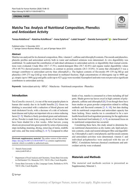 Matcha Tea: Analysis of Nutritional Composition, Phenolics and ...