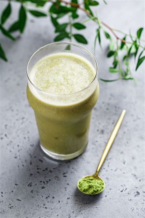 Matcha green tea in smoothies. Directions. Place banana, peaches, spinach, almond milk, 3 tablespoons almonds, matcha and maple syrup in a blender; process until smooth. Pour into a bowl and top with kiwi and the remaining 2 tablespoons almonds. Serve immediately. Cooking Light Smoothies & Snacks 2023. 