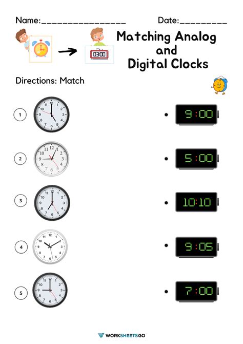 Matching Digital And Analog Clocks Worksheet Free Printable Digital Pdf