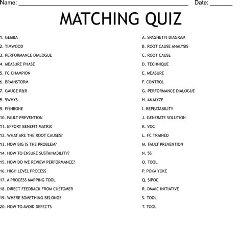 Matching Test Worksheet WordMint