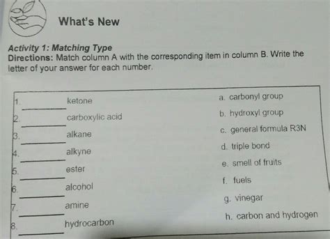 Matching type answer.  fuels amine g.  alcohol f.  Write the letter of your a...
