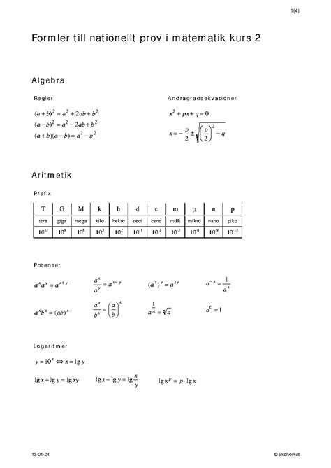 Matematik 2b formelblad