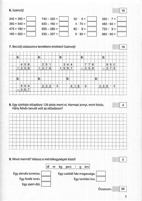 Matematika felvételi feladatok 4 osztályos gimnáziumba készülőknek