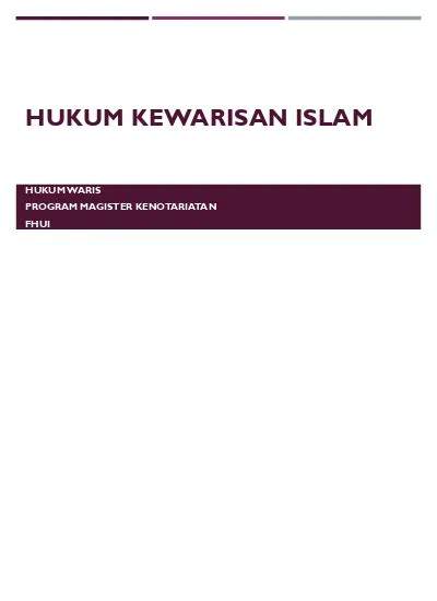 Materi Perkuliahan Hukum Waris Islam Magister Kenotariatan …