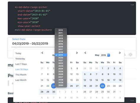 Material Design Daterangepicker For Vuejs 2 Vue Script