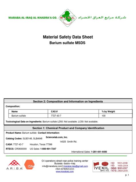 Material Safety Data Sheet Barium Sulfate Toxicity Personal