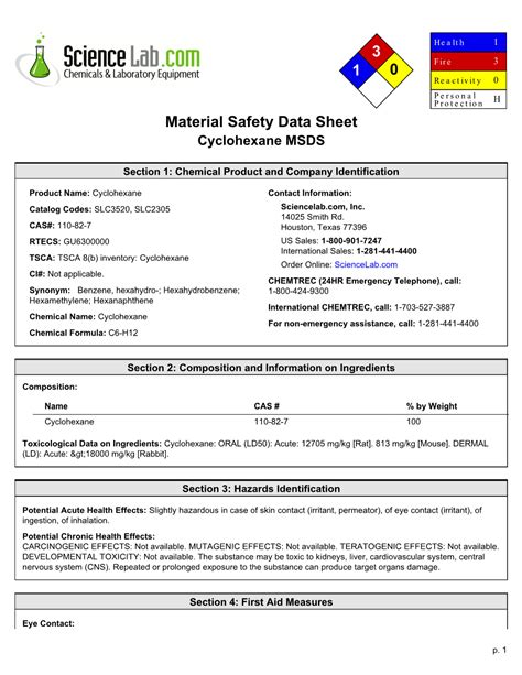 Material Safety Data Sheet Cyclohexane MSDS DocsLib
