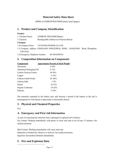 Material Safety Data Sheet Lithium Polymer Battery DocsLib