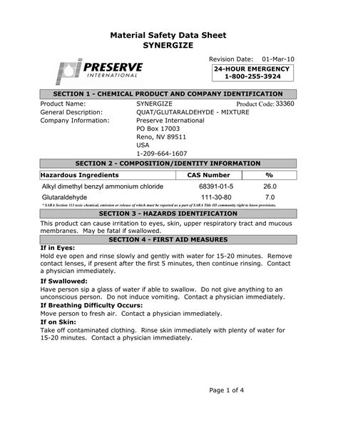 Material Safety Data Sheet SYNERGIZE