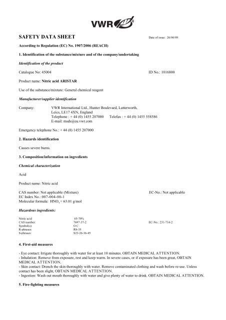Material Safety Data Sheet Vwr International