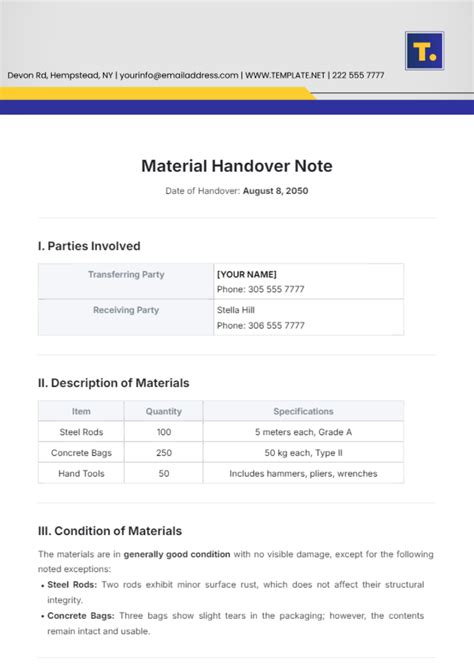 Material handover letter format.  am handing over the following documents / ...