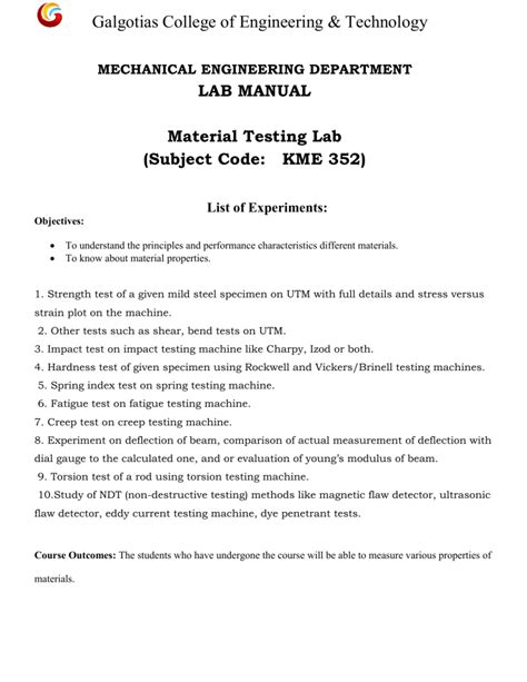 Material testing lab manual for mechanical engineering. - Nystce multi subject cst study guide.