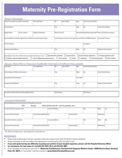 Maternity Pre Registration PDF Form FormsPal