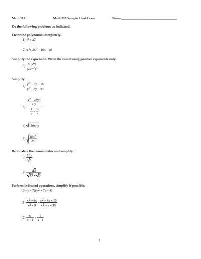 Partial preview of the text. Download Calculus I - Final Exam 1 with Answer Key | MATH 115 and more Calculus Exams in PDF only on Docsity! / Exam 1 Math 115 Nu,,,., A r.+tnxr Ke-Y KUID: - Instruction: Solve the following problems according to the requirements and show the key intermediate steps to receive full credits.. 