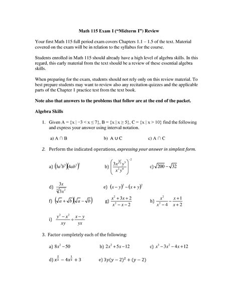 Math 115 rutgers. Math 115 Exam I ("Midterm I") Review. Your first Math 115 full period exam covers Chapters 1-3 of the text. Material covered on the exam will be in relation ... 