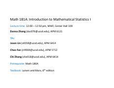 Math 181B Fall 2016 ***** Announcements ***** · We are expecting to have students with MATH 181A preparation from Winter and Spring 2016 mostly. These two classes were taught using different textbooks (not a big problem), and covered different amounts of materials (bigger problem). More specifically, Sp 2016 did not cover any material on ….