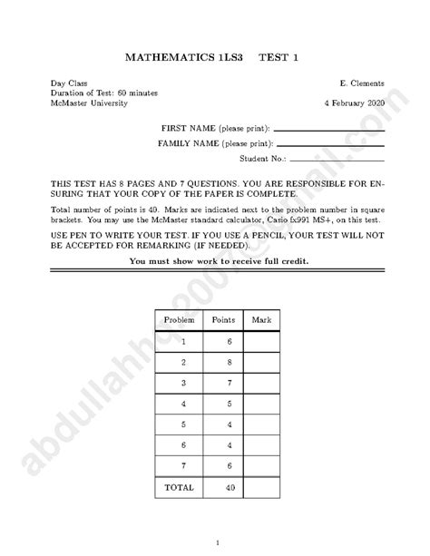 Math 1ls3 exam 2016.  Clements, M.  : (i) [2] Start with the graph of ...