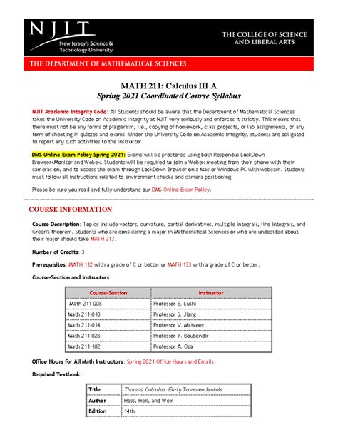 Math 211 njit.  COURSEINFORMATION takestheUniversityCodeonAcademicIntegrityatNJITveryse...