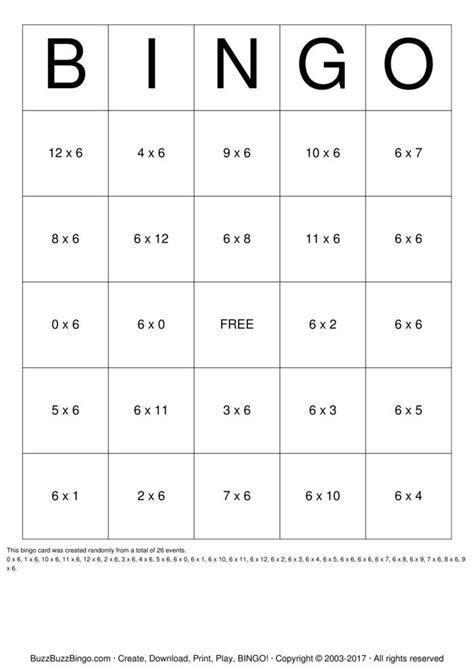 Math 6 Times Table Bingo Cards to Download, Print and Customize!