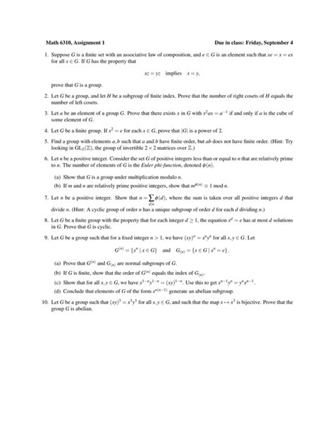 Math 6310 Assignment 1 Due In Class Friday September 4