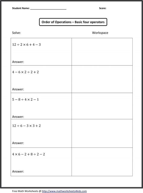 Math Antics Order Of Operations Worksheets Order of Operation Worksheets