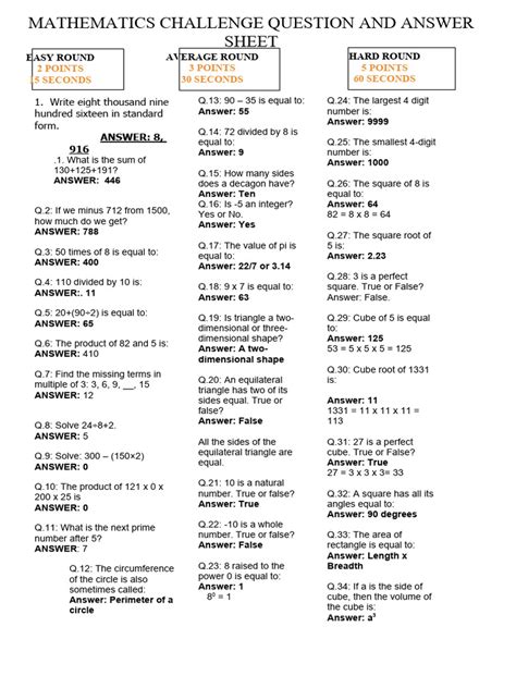 Math Challenge Questions Pdf