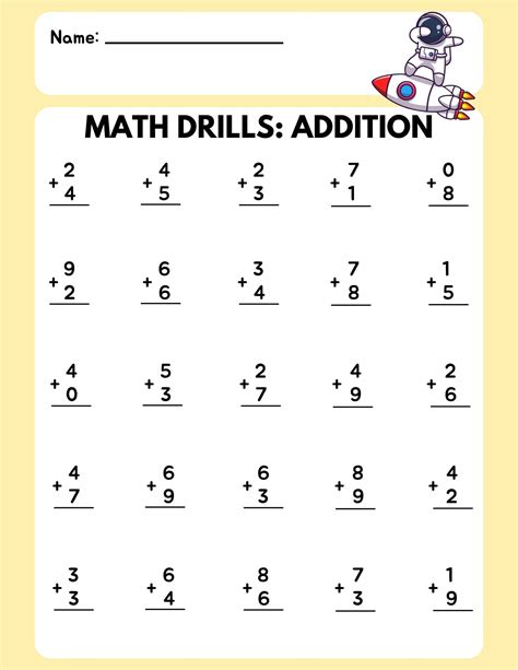 Math Drill Addition Worksheet 1 Etsy