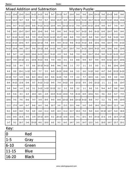 Math Fact Coloring Worksheets from Coloring Squared Worksheets Library