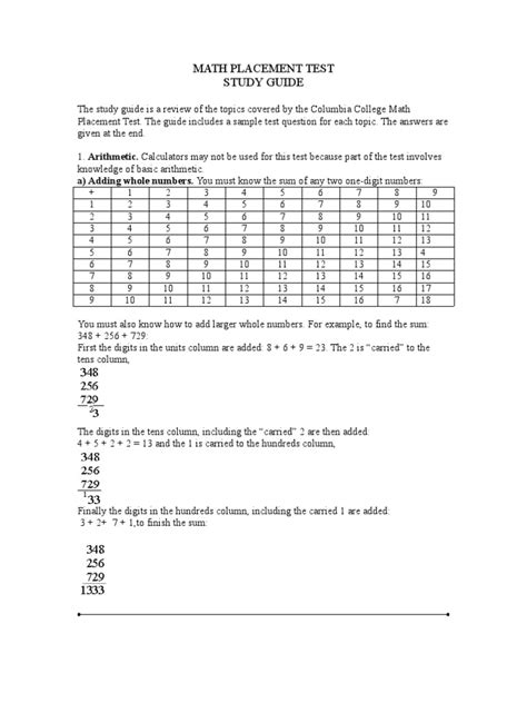 Math Placement Test Study Guide A) Adding Whole Numbers. You Must Know