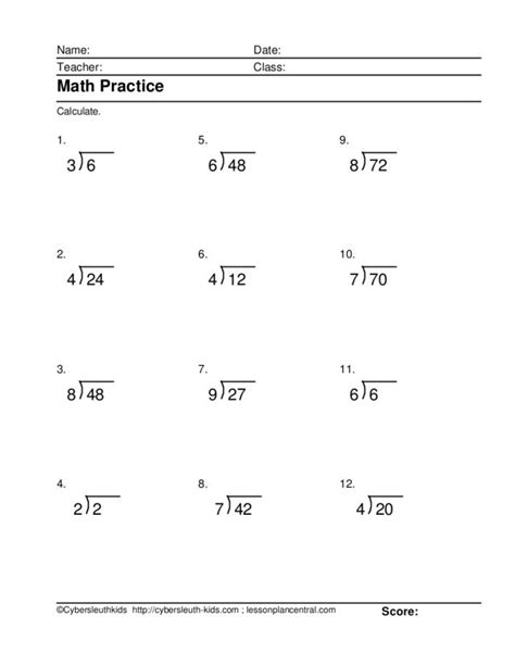 Math Practice Division Without Remainders 17 Worksheet for 3rd 4th