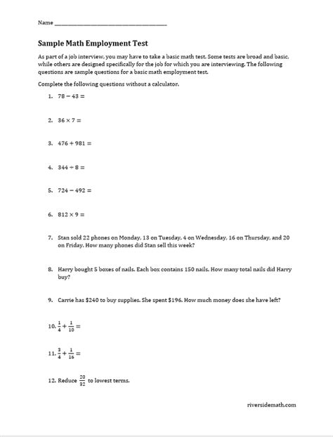 Math Pre Employment Test Free Guide and Sample Questions