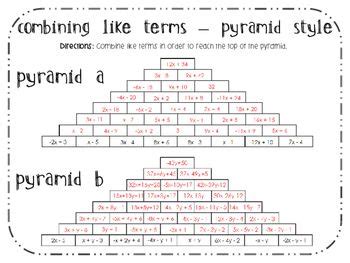 Math Pyramid Worksheet Answers Combining Like Terms Pyramid
