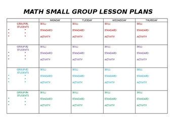 Math Small Group Lesson Plan Template