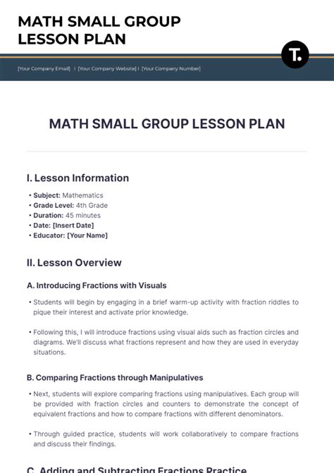 Math Small Group Lesson Plan Template