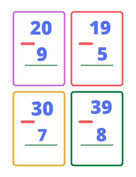 Math Subtraction Flash Cards