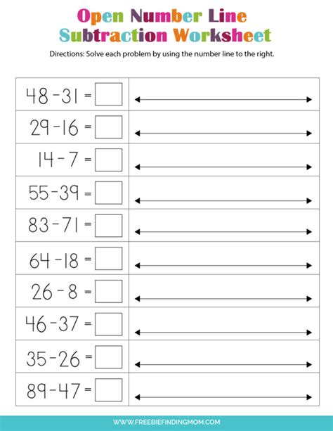 Math Subtraction Using Open Number Lines Sheet printable pdf download