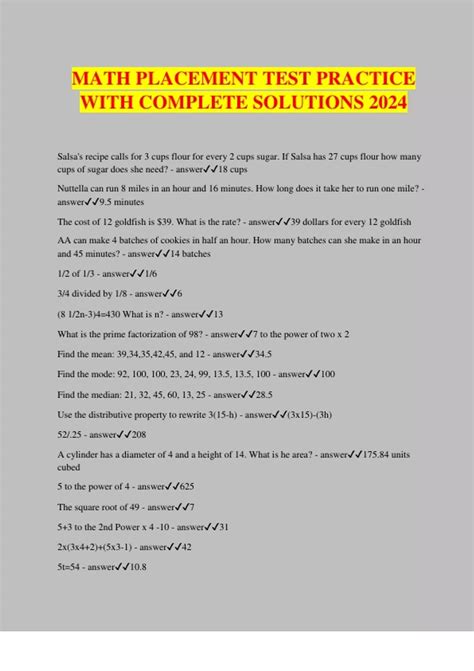 Math Test Placement Practice With Answers