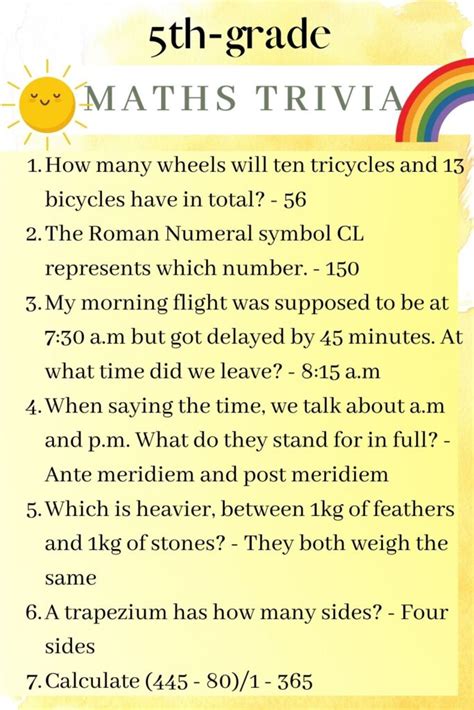 Math Trivia For 5th Graders