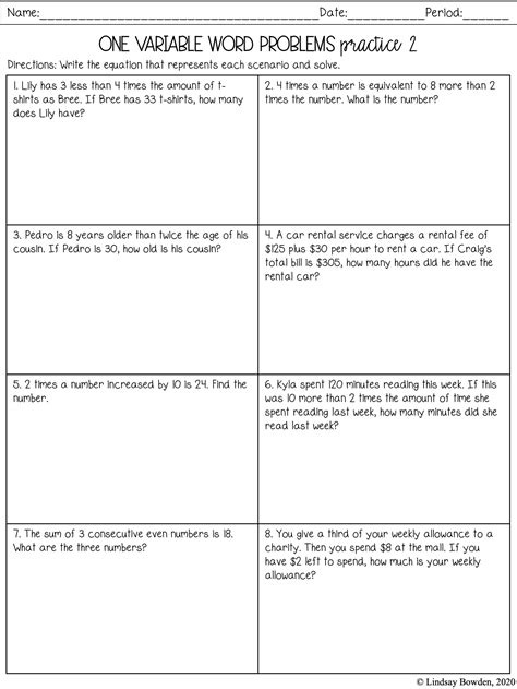 Math Word Problem Worksheets