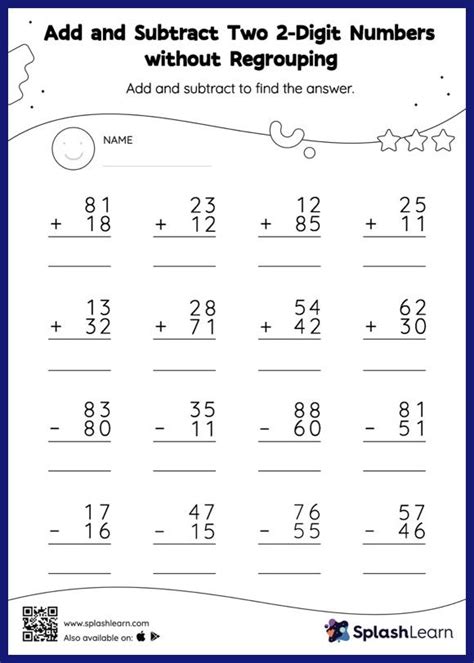 Math Worksheets 2 Digit Addition And Subtraction Without Regrouping