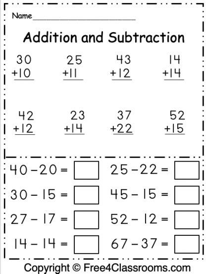 Math Worksheets For 1st Grade Addition And Subtraction