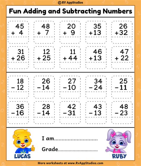 Math Worksheets for Addition and Subtraction Classful